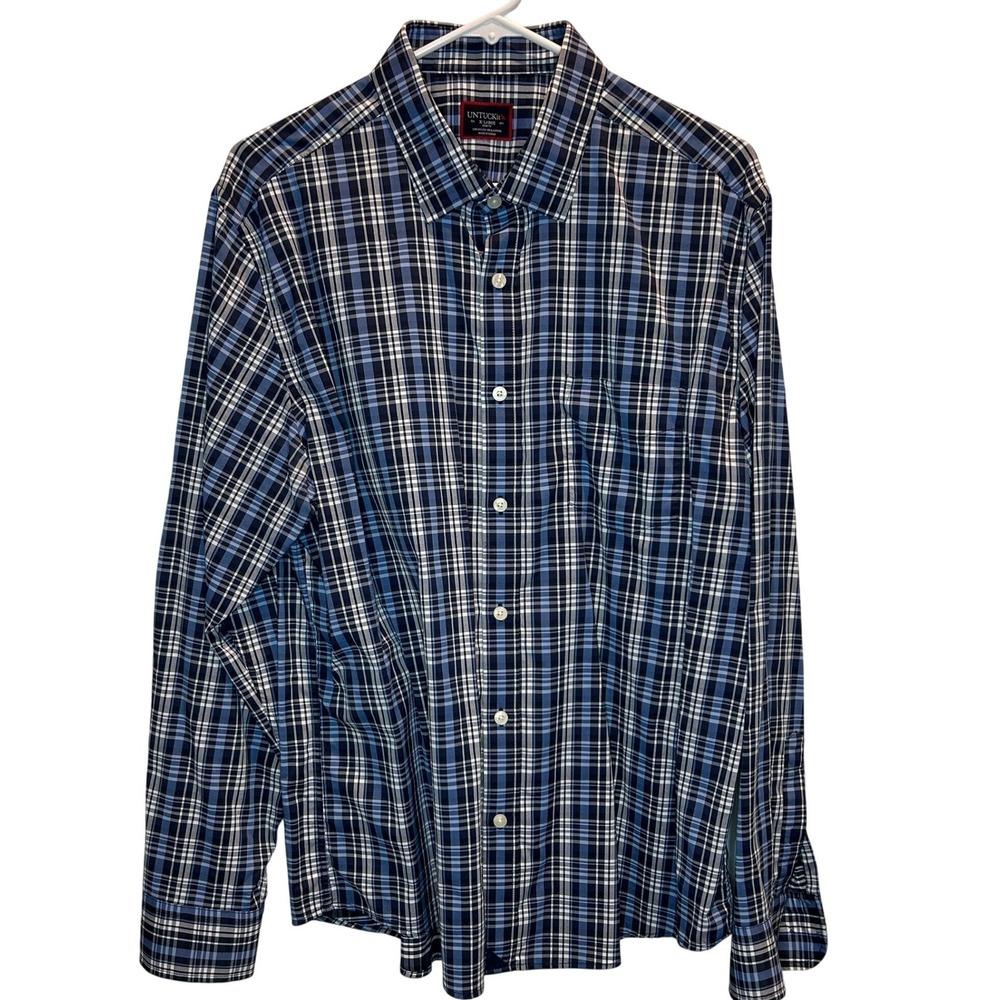 UNTUCKit Men's X Large Slim Fit Blue Plaid Button Down Shirt Long Sleeve - Picture 2 of 4